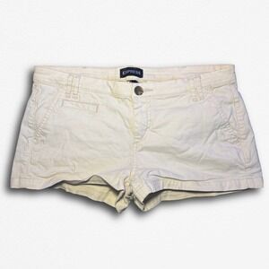 Express Womens Cream Chino Shorts Off White Low Rise Casual Summer Size 10